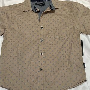 Kenneth Cole Tan Button Down Shirt with Geometric Pattern, nwt boys 6